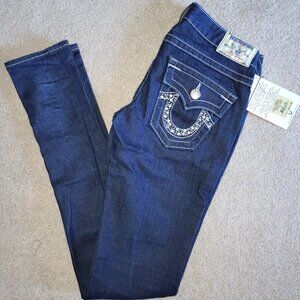 True Religion WLH599SEJ6 Lonestar Skinny W/Flaps Natural Basic Jeans Size 26